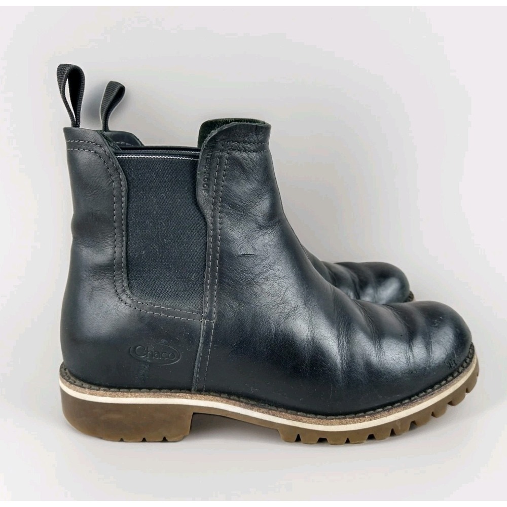 Chaco Fields Chelsea Waterproof Boots Women's 6.5 Black Leather Lug‎ Sole